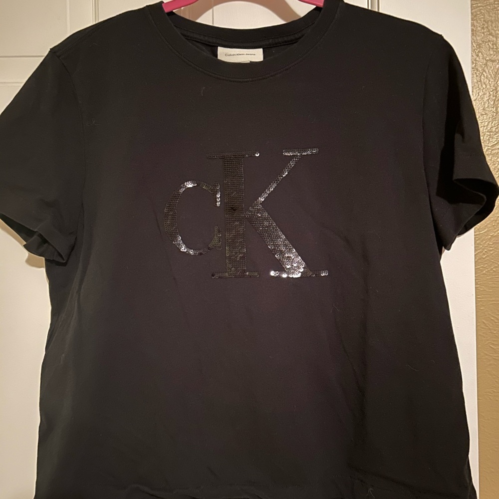 Calvin Klein Jeans Black Sequin Logo Tee